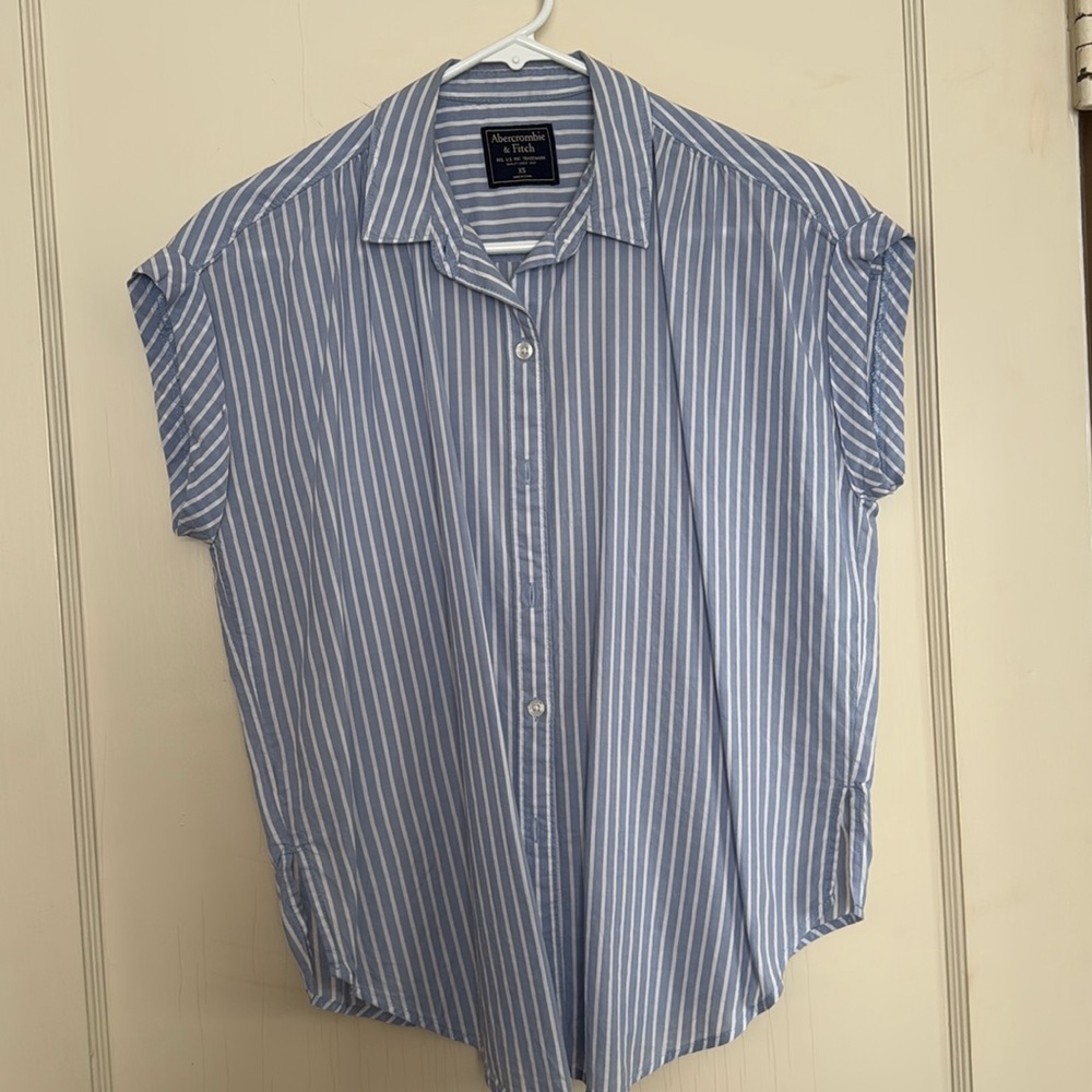 Button up blue and white stripe top